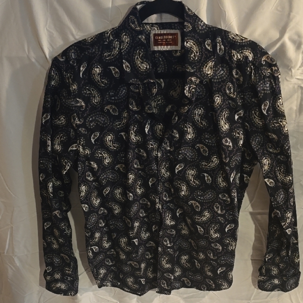 Consequence Mens Paisley Button-Up Shirt Slim Stretch